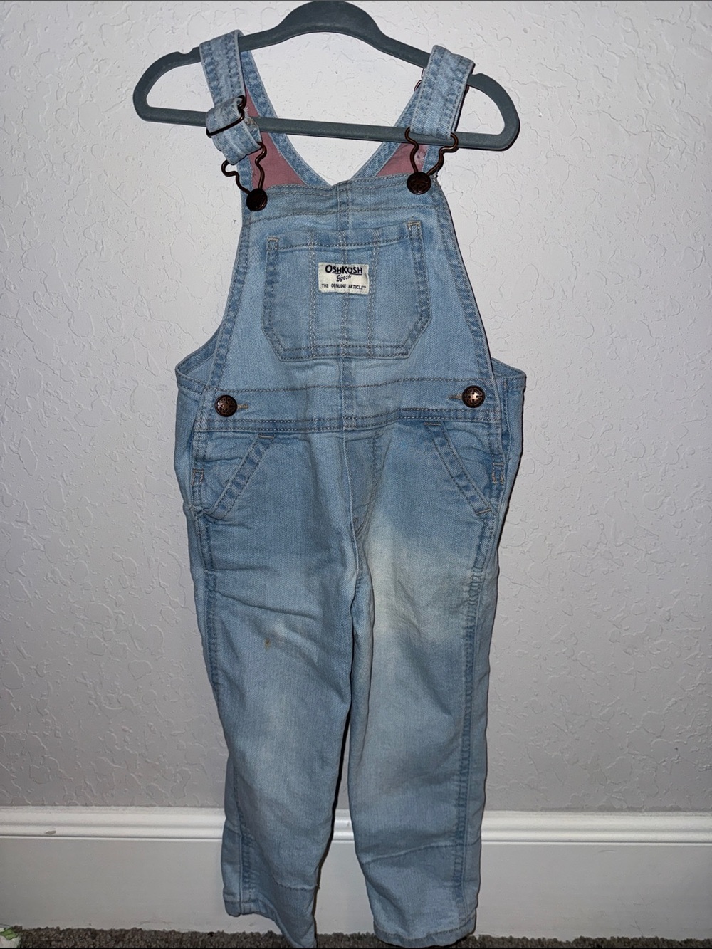OshKosh B'gosh Light Blue Denim Overalls with Pink Lining
